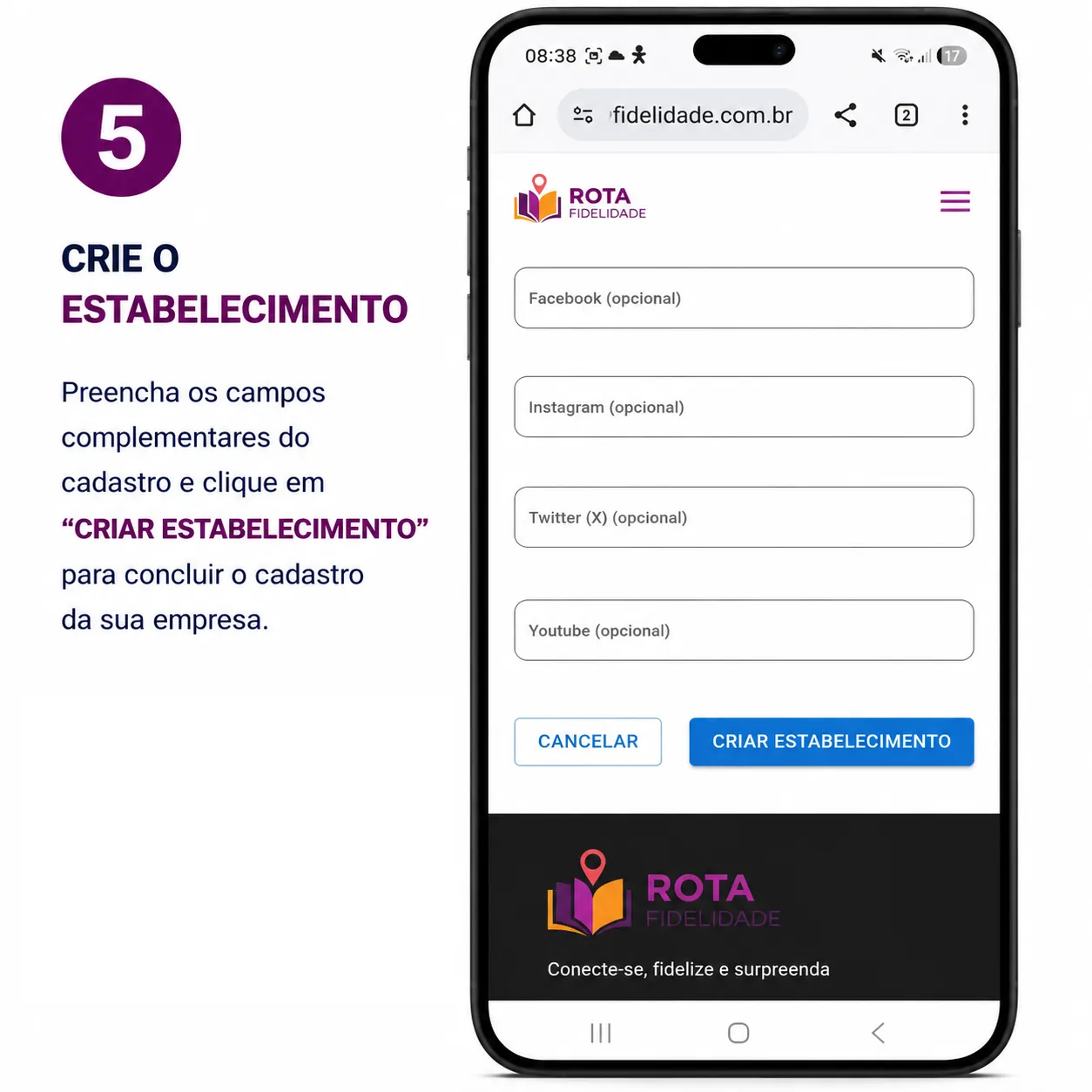 Crie o estabelecimento