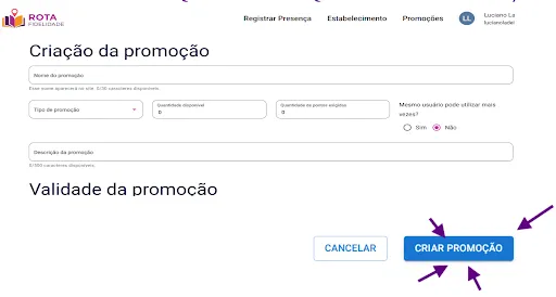 Cadastre a promoção