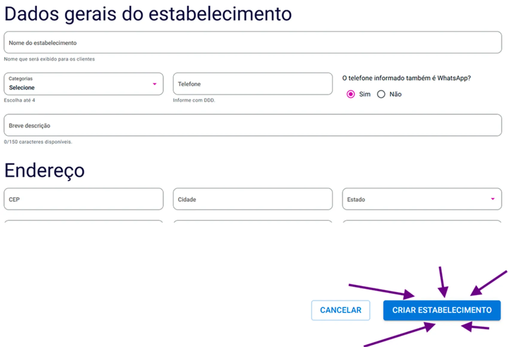 Preencha os dados da sua empresa