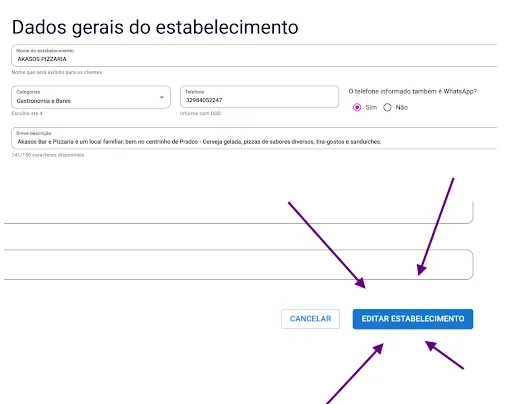 Editar os dados da sua empresa