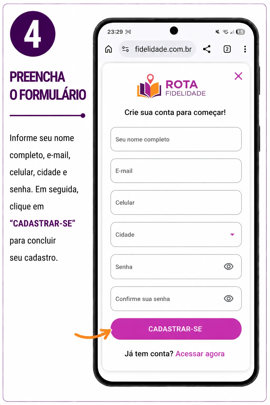 Crie sua conta