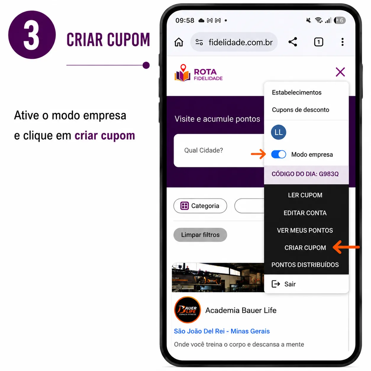 Acesse a área de cupons